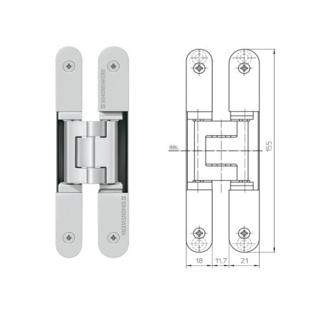 SIMONSWERK TECTUS TE 240 3D rejtett ajtópánt, F1 ezüst
