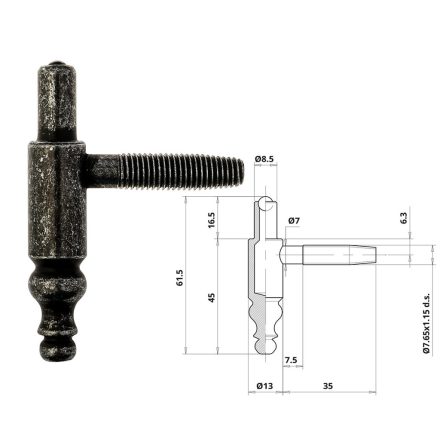Ajtópánt Otlav 2 rész. díszes fekete 13 mm Lány